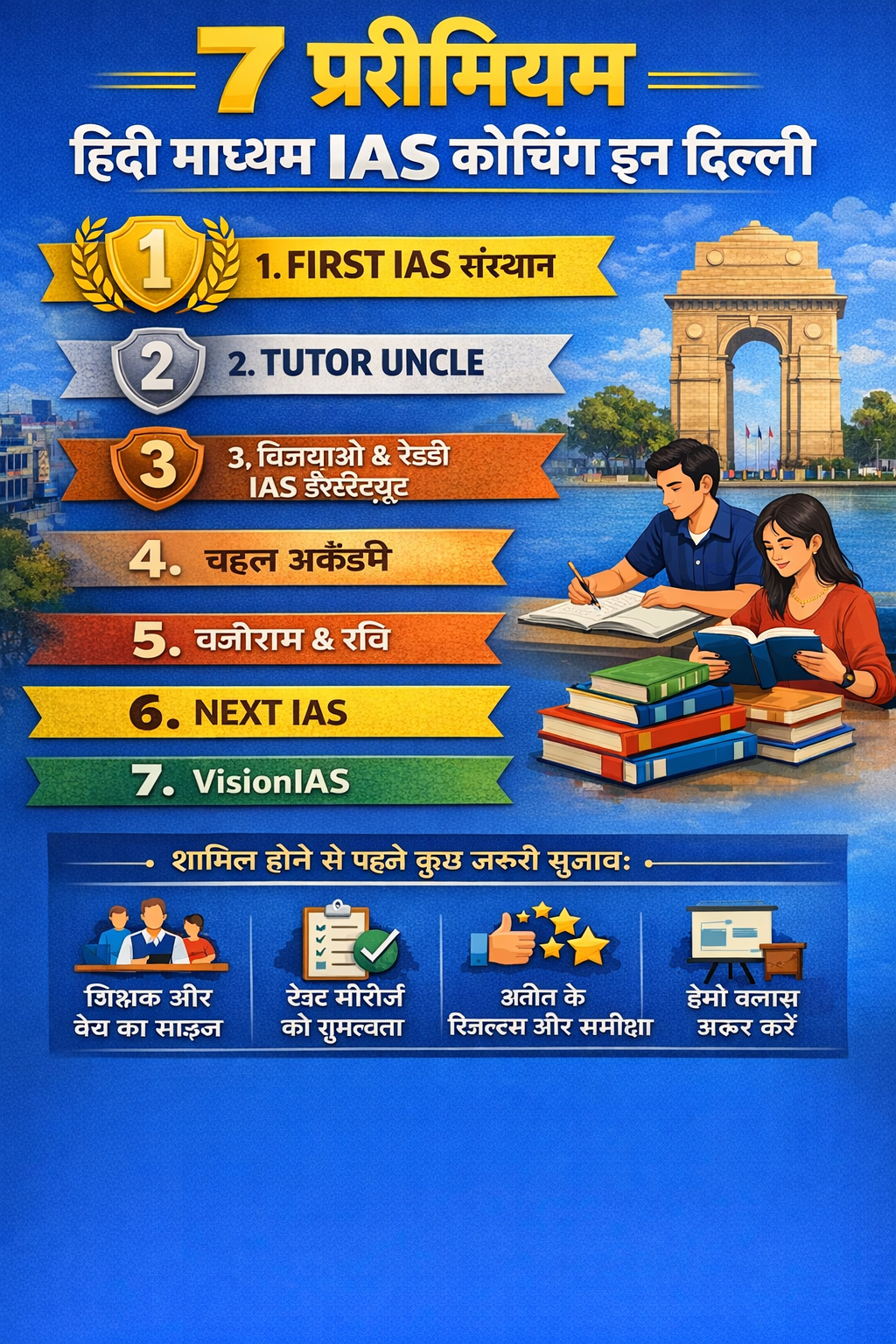7 Premium Hindi Medium IAS Coaching in Delhi