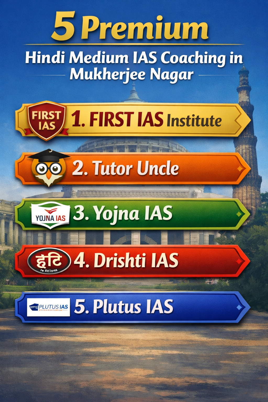 5 Premium Hindi Medium IAS Coaching in Mukherjee Nagar