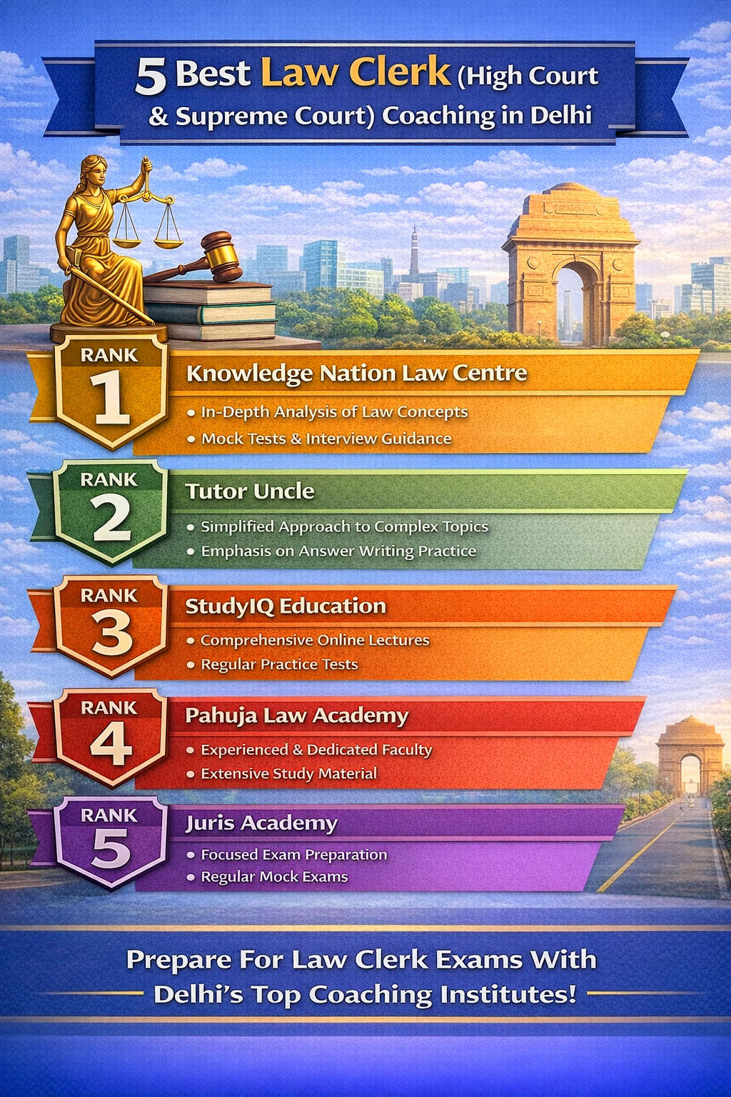 5 Best Law Clerk (High Court & Supreme Court) Coaching in Delhi