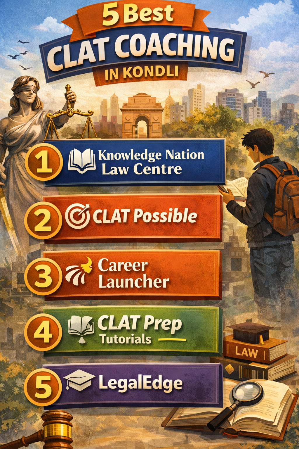 5 Best CLAT Coaching in Kondli ⚖️📚