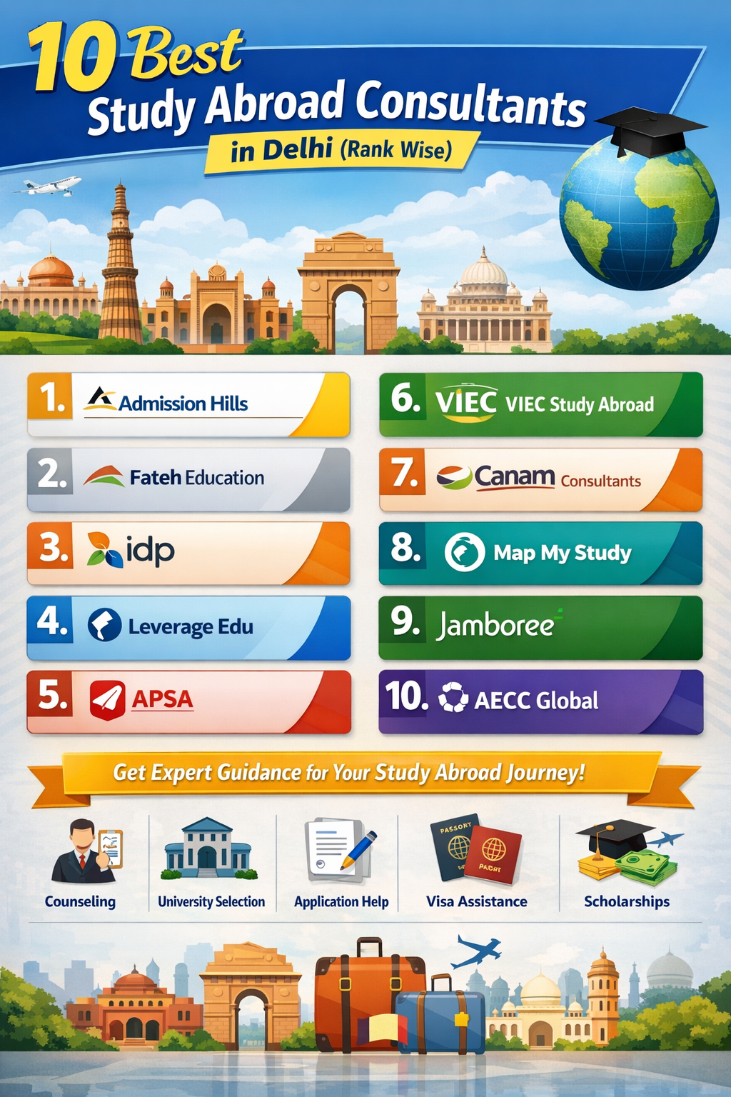 10 Best Study Abroad Consultants in Delhi (Rank Wise)
